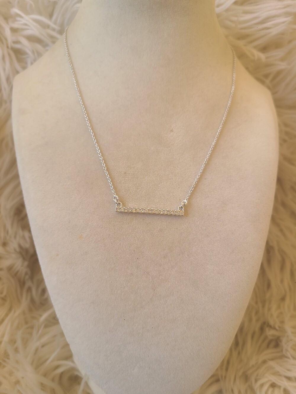 Touchstone Crystal Silver Pavé Bar Necklace-Silver Toned-Excellent Condition